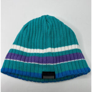 Columbia Knit Green Striped Beanie Winter Snow Hat Ski Cap Youth Unisex